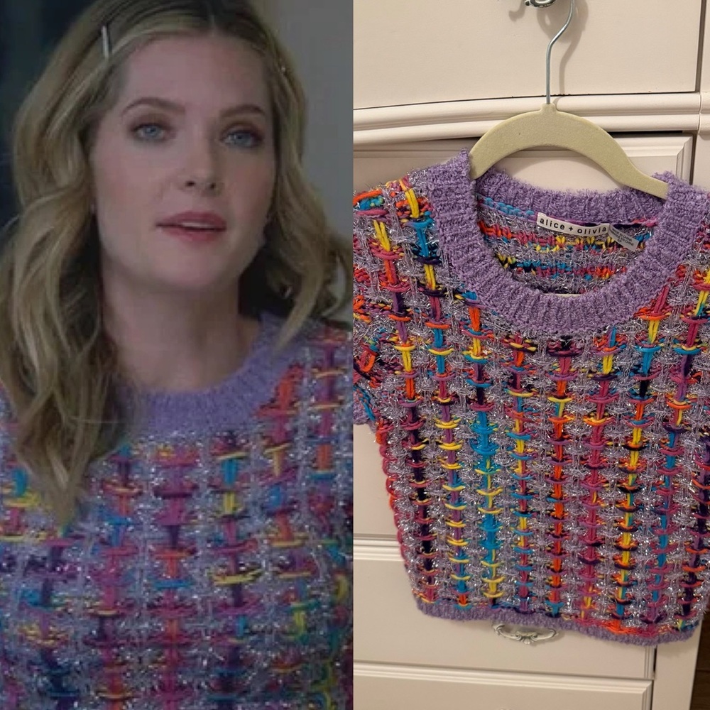 Sutton Brady The Bold Type Alice + Olivia Ciara Sweater Metallic Tweed Knit